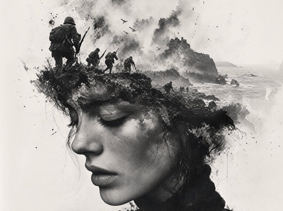 Black and White War Ink Scene | WWII Illustration