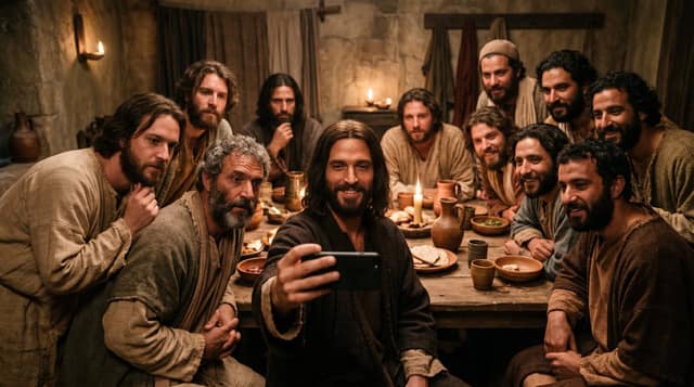 نمونهٔ 最后的晚餐·自拍时代：幽默重构电影级写实场景