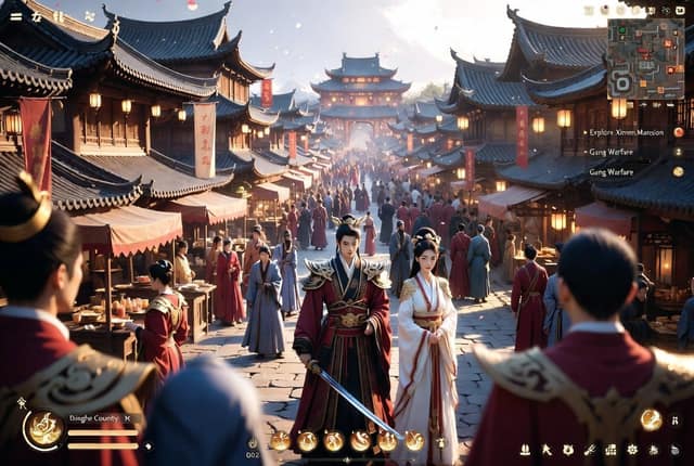 نمونهٔ AAA级开放世界武侠RPG截图 | 中国古代集市奇幻场景