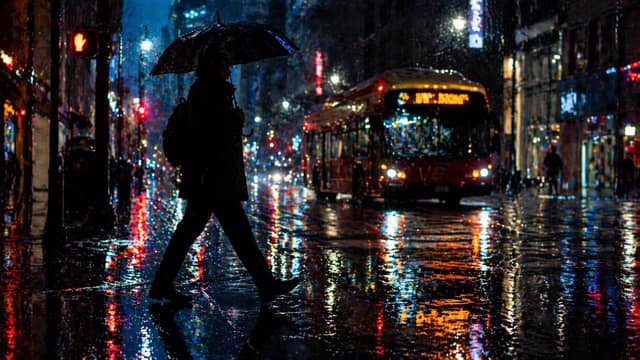 雨夜城市穿行：电影级街景提示词