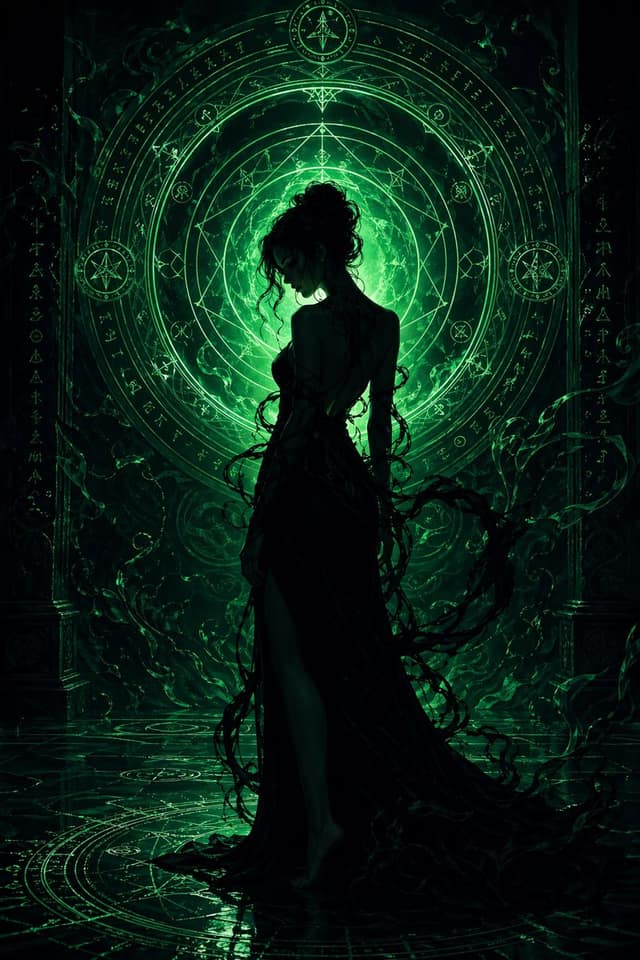 نمونهٔ 翡翠暗黑女巫仪式 | 奇幻肖像Prompt
