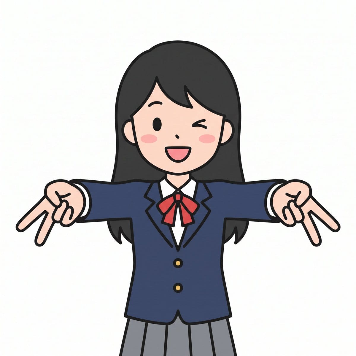 Cute Blinking Schoolgirl Bie Gesture - Flat Vector Illustration