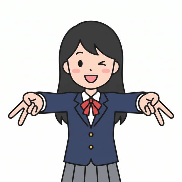 可爱眨眼女学生比耶手势 - 扁平矢量插画