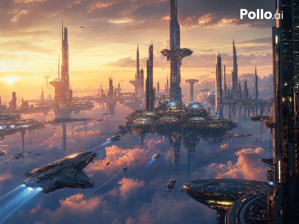 Sunset Floating Future City | Sci-Fi Concept Art Prompt