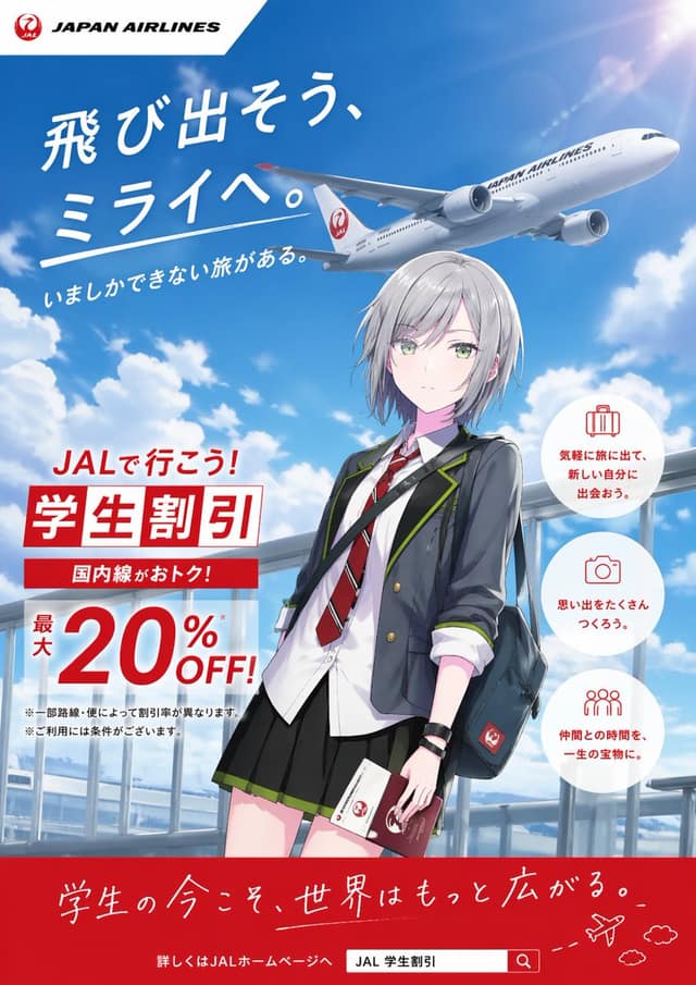 动漫风JAL学生优惠海报·日式青春旅行广告