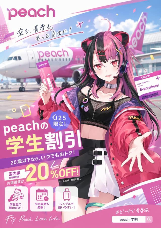 动漫风航空学生优惠海报设计提示词