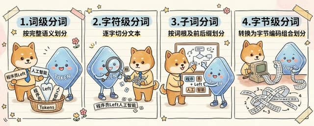 نمونهٔ 可爱的四格分词科普信息图｜AI分词方法对比