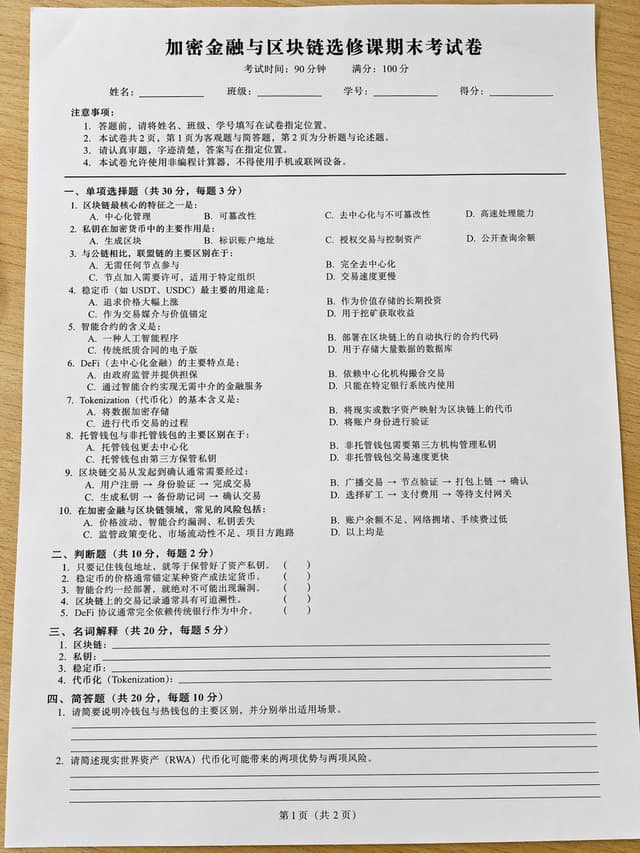 نمونهٔ 加密货币考试试卷 · 照片级真实感