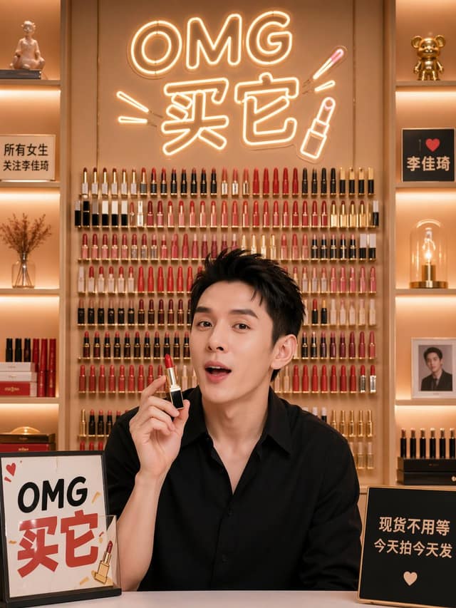 نمونهٔ 李佳琦风网红直播间背景 | 口红展示墙