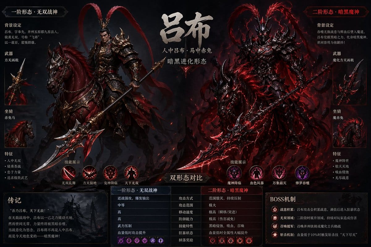 吕布BOSS双形态进化对比图 | 游戏原画设计