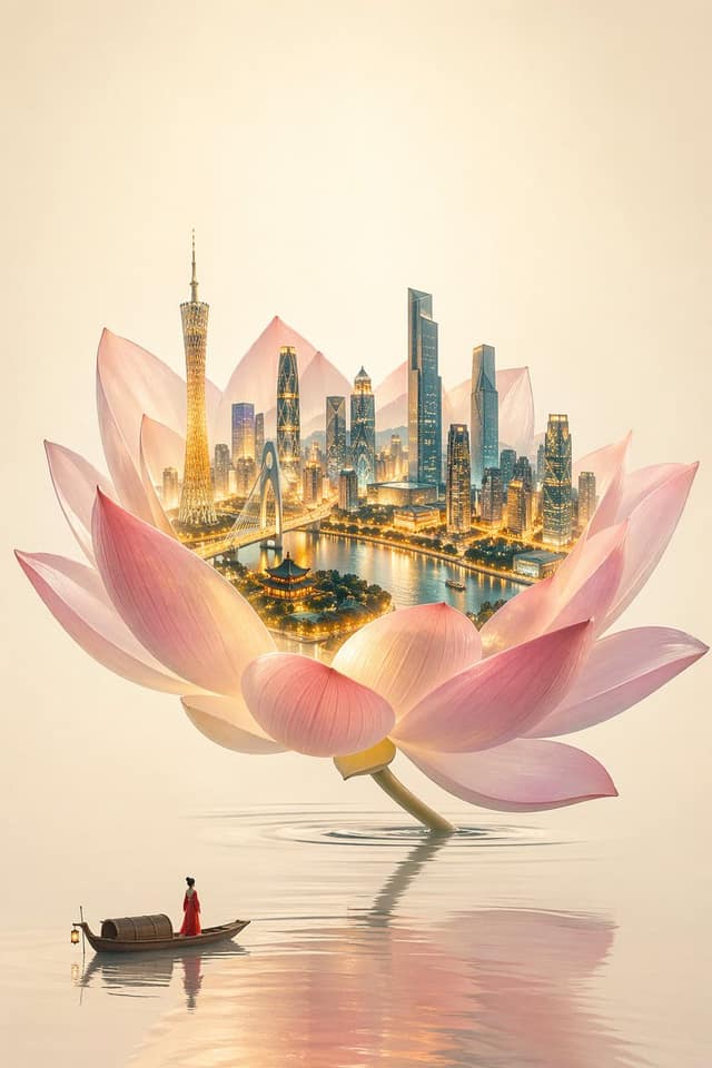 نمونهٔ 一花一世界：新中式东方意境城市插画