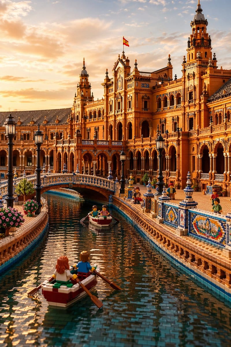 LEGO Edition Piazza España Sunset: Cinematic Architectural Scene
