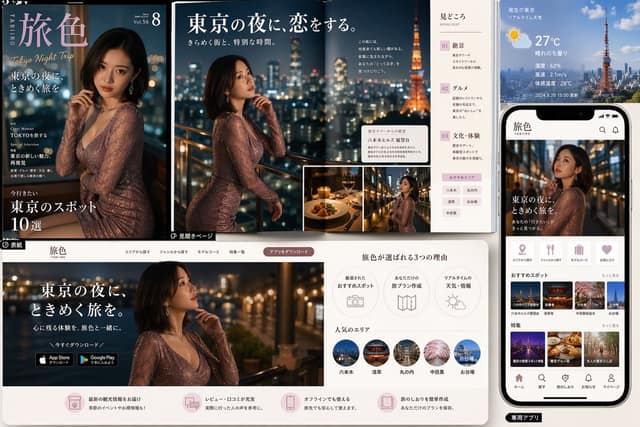 نمونهٔ 奢华东京夜游品牌视觉样机｜旅色杂志×App UI设计
