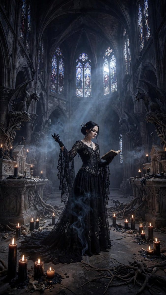 Goth Witch Ruins Cathedral Dark Fantasy
