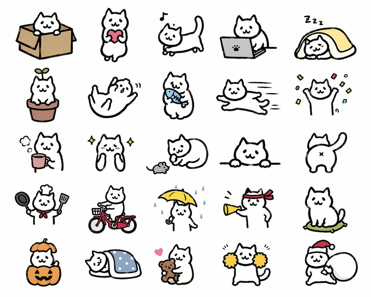Cute Cat Stickers Set · 25 line Style Simple Hand Drawn Illustrations