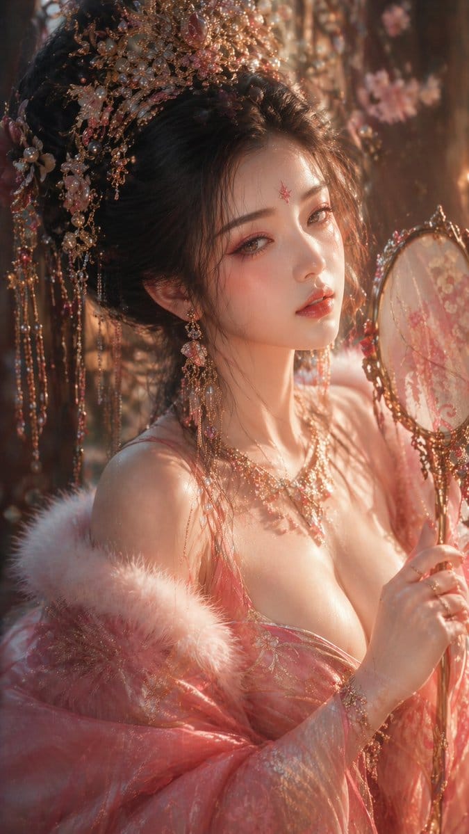 Tang-style Aesthetic CG Illustration: Cinematic Ultra-Realistic Antique Portrait