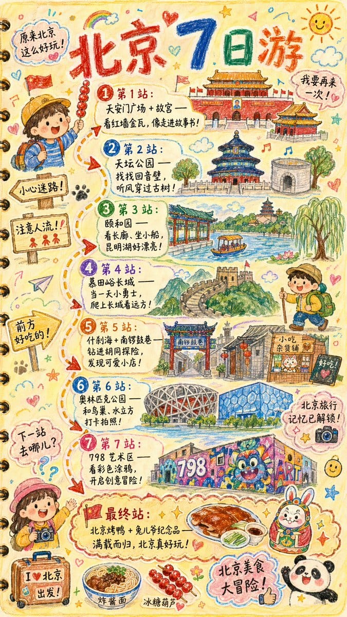 Hand Drawn Travel Diary - Fun City Route Illustration