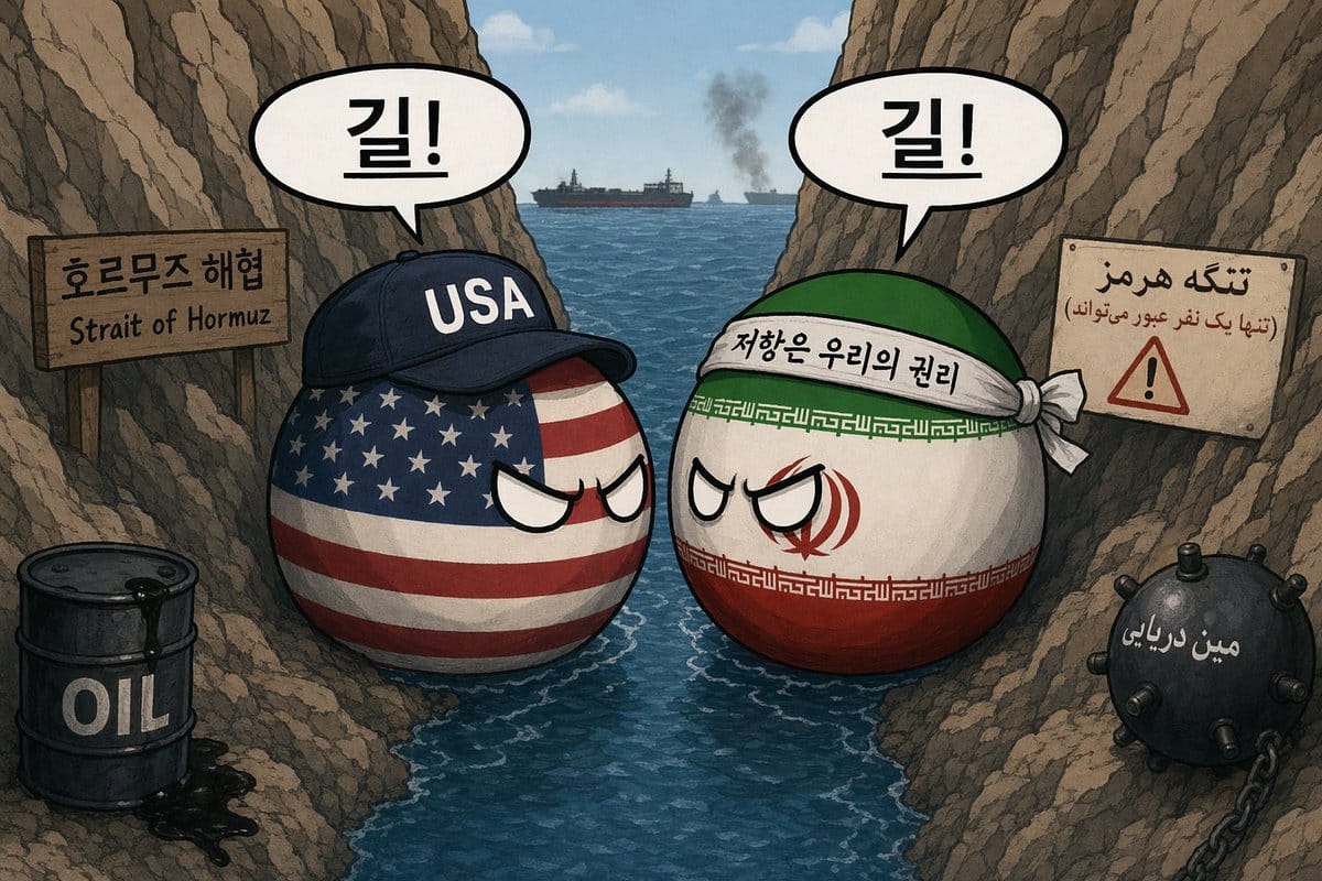 Countryball Strait of Hormuz confrontation illustration