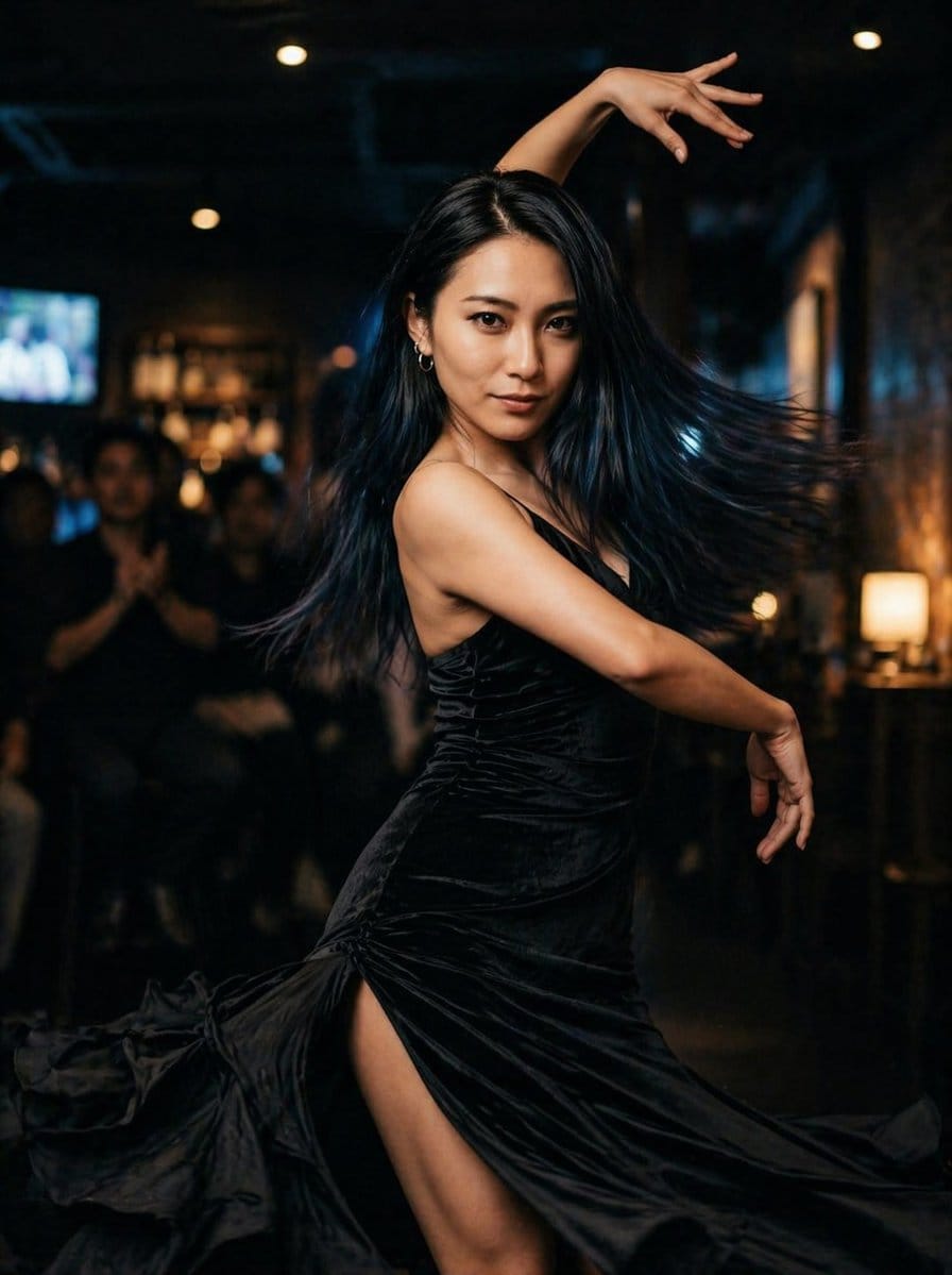 Night Dancer: Black Evening Dress Motion Photo Prompt