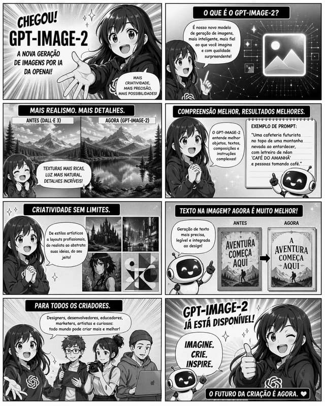 نمونهٔ GPT-Image-2 8格漫画宣传页 - 巴西葡萄牙语版