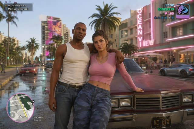 نمونهٔ GTA 6经典角色同框：CJ与Lucia梦幻联动