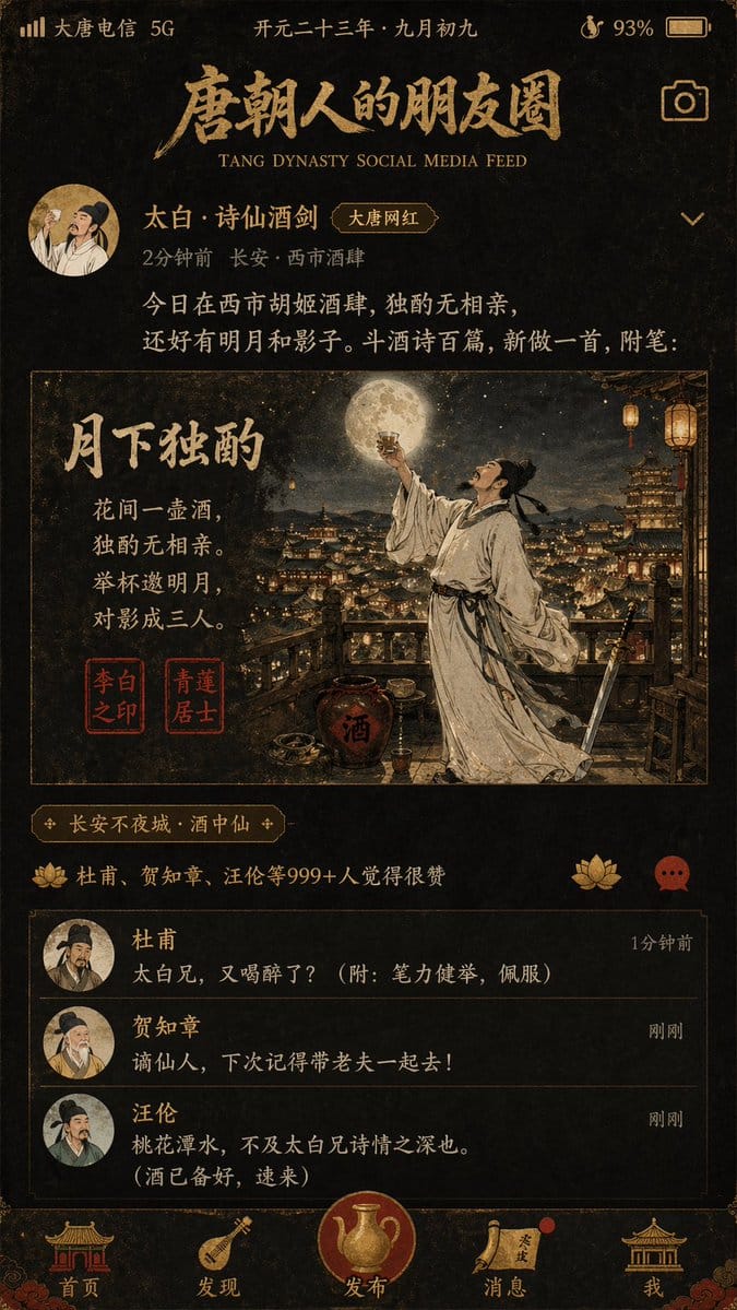 Dynamic Datang-style social media poster: Li Baiyue's Tasty Tasty Tasty Tasty Tasty Tasty Tasty Tasty Tasty Tasty T