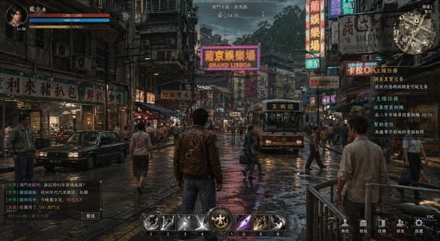 نمونهٔ 雨夜霓虹澳门：90年代风RPG游戏截图生成器