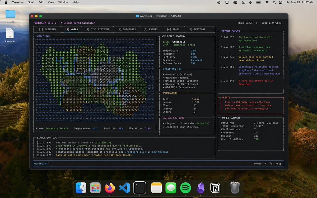 Mac terminal world simulator·Cyber \u200b\u200bTUI interface generation