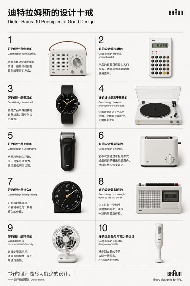 Dieter Rams设计原则×Braun经典产品海报生成器
