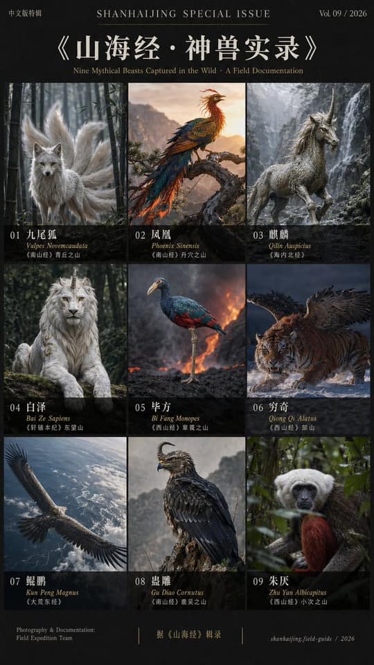 山海经神兽摄影海报 | 国家地理风格九宫格