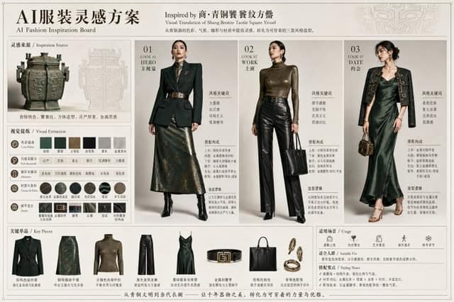 نمونهٔ AI服装穿搭灵感方案 - 专业时尚提案板生成器