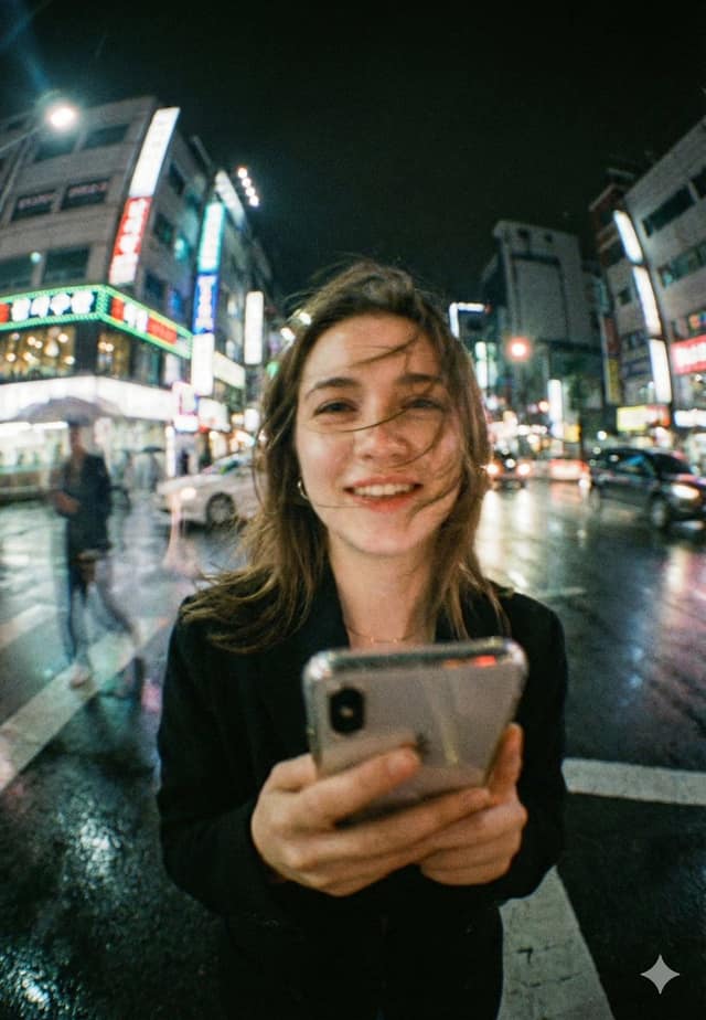 霓虹雨夜·街头胶片少女像