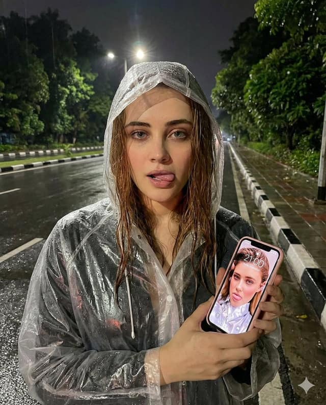 雨夜街头·透明雨衣少女高清自拍