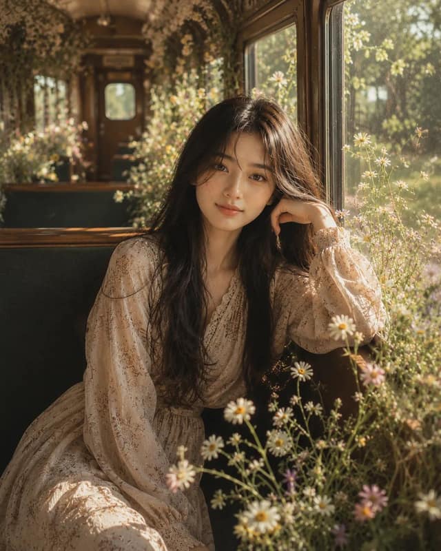 复古列车花园少女 · 梦幻电影感人像