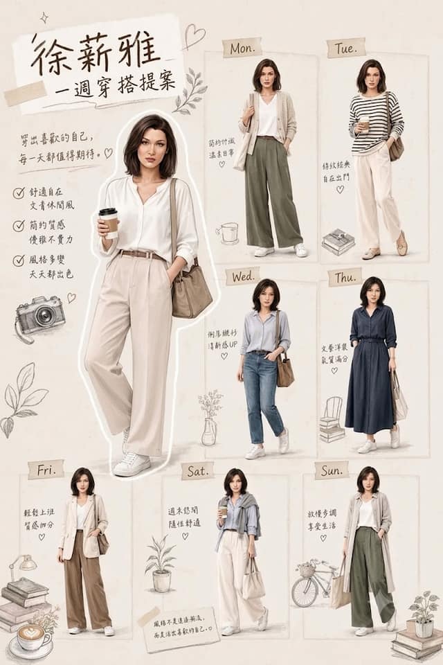 نمونهٔ 暖色剪贴簿·一周穿搭灵感海报