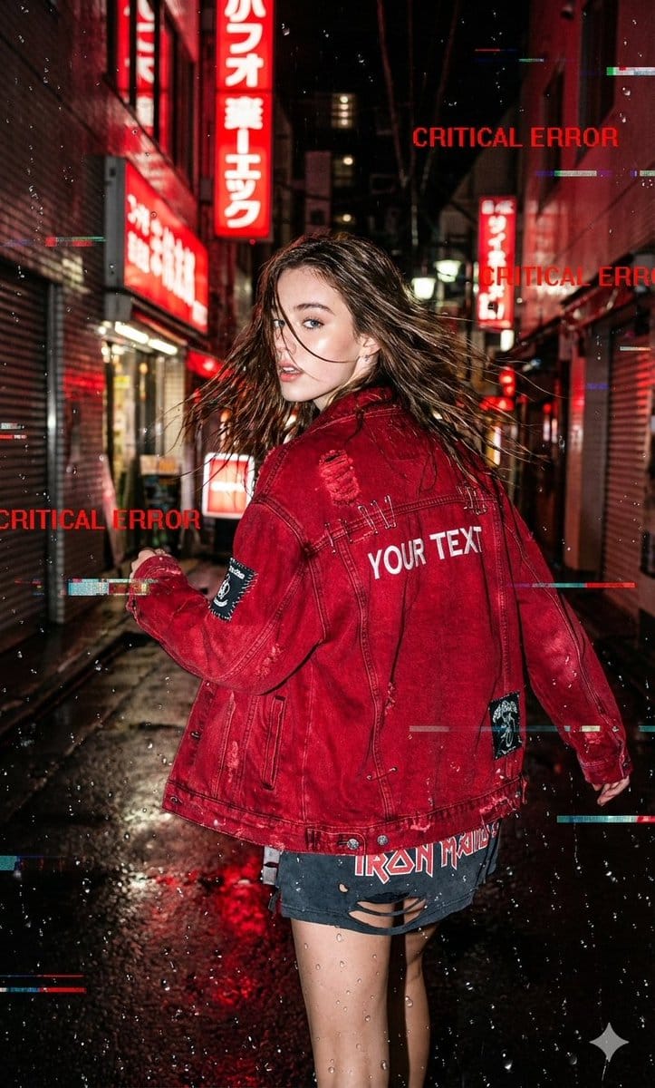 赛博故障风:雨夜红衣少女惊鸿一瞥