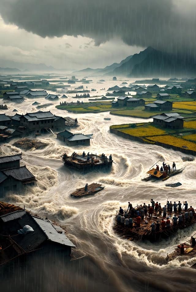 نمونهٔ 1887黄河决堤：AI重现清朝末日洪灾史诗
