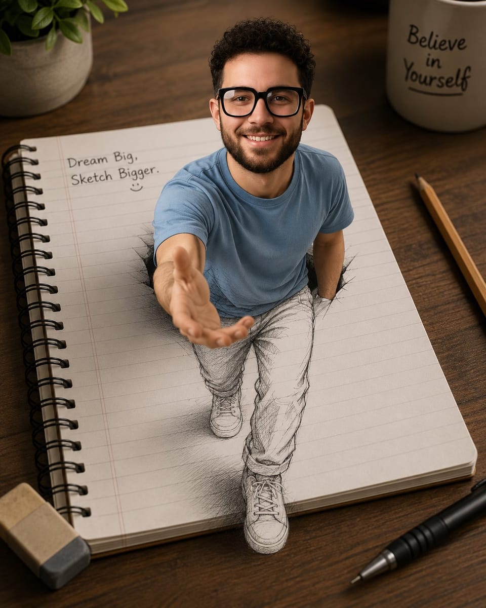 3D立体画：男子跃出笔记本的视觉奇观