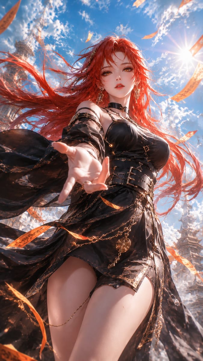 东方幻想·冷艳红发女郎｜3D CG高精度角色海报