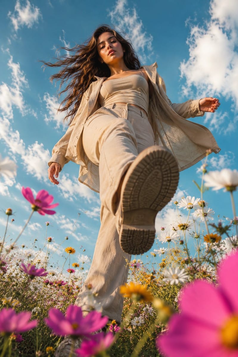 花海虫眼视角：时尚女性超广角仰拍