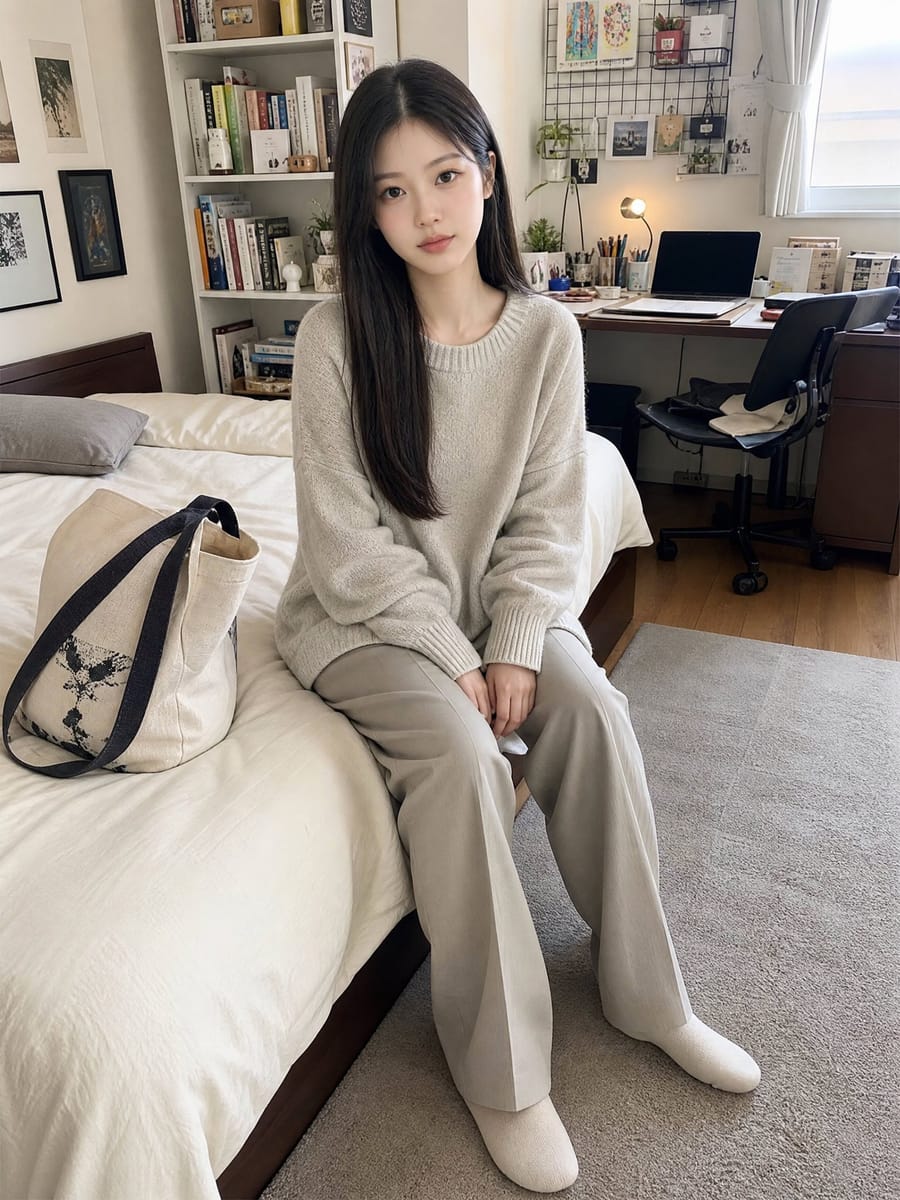 日系生活快照：舒适公寓中的年轻日本女性