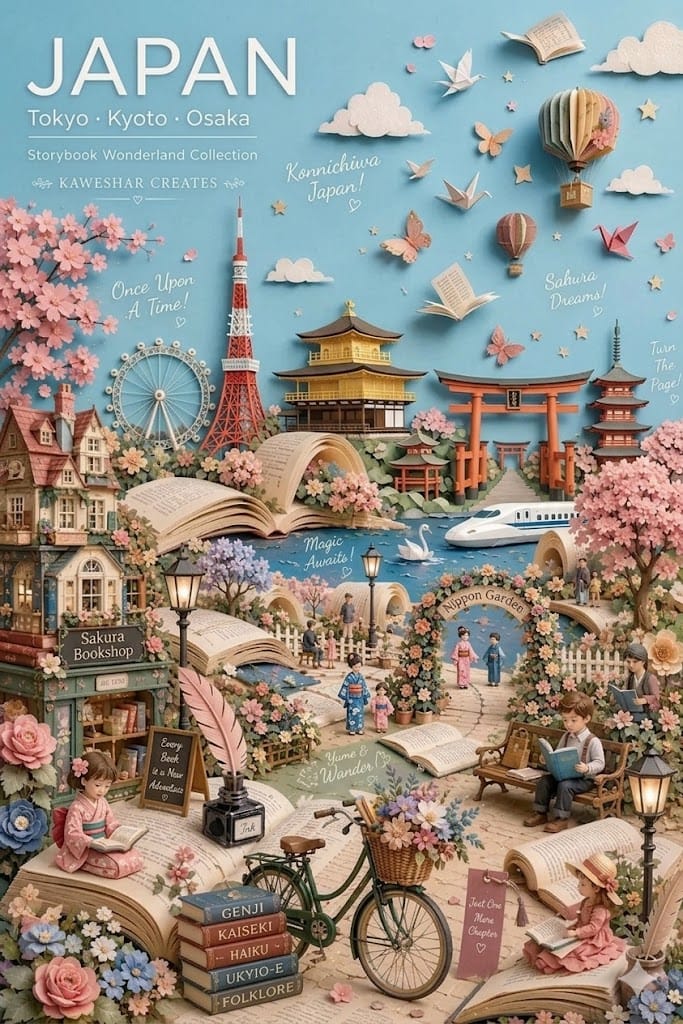 纸艺风日本童话立体剪纸海报 | 唯美樱花季