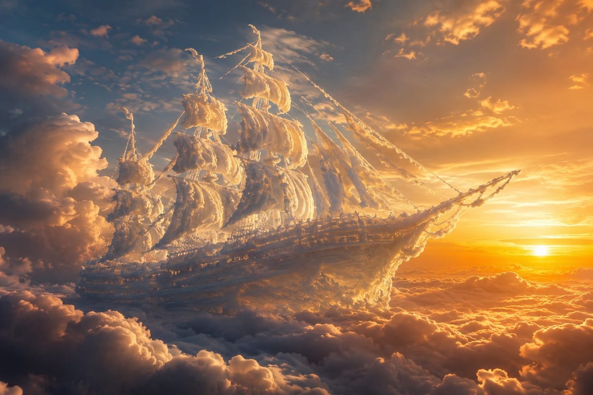 金色落日云海：天空之城超写实幻境