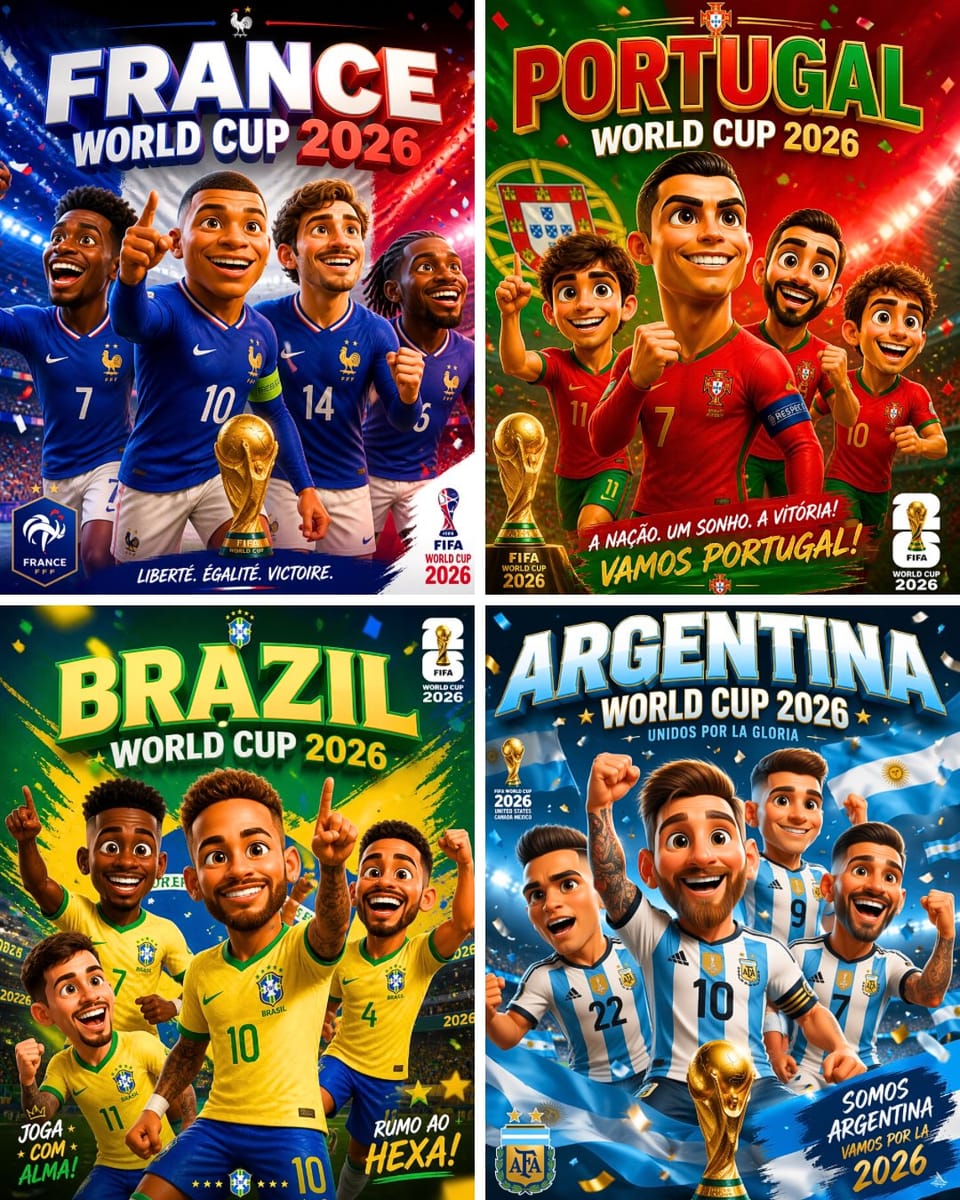 2026世界杯国家队⚽皮克斯风3D漫画海报
