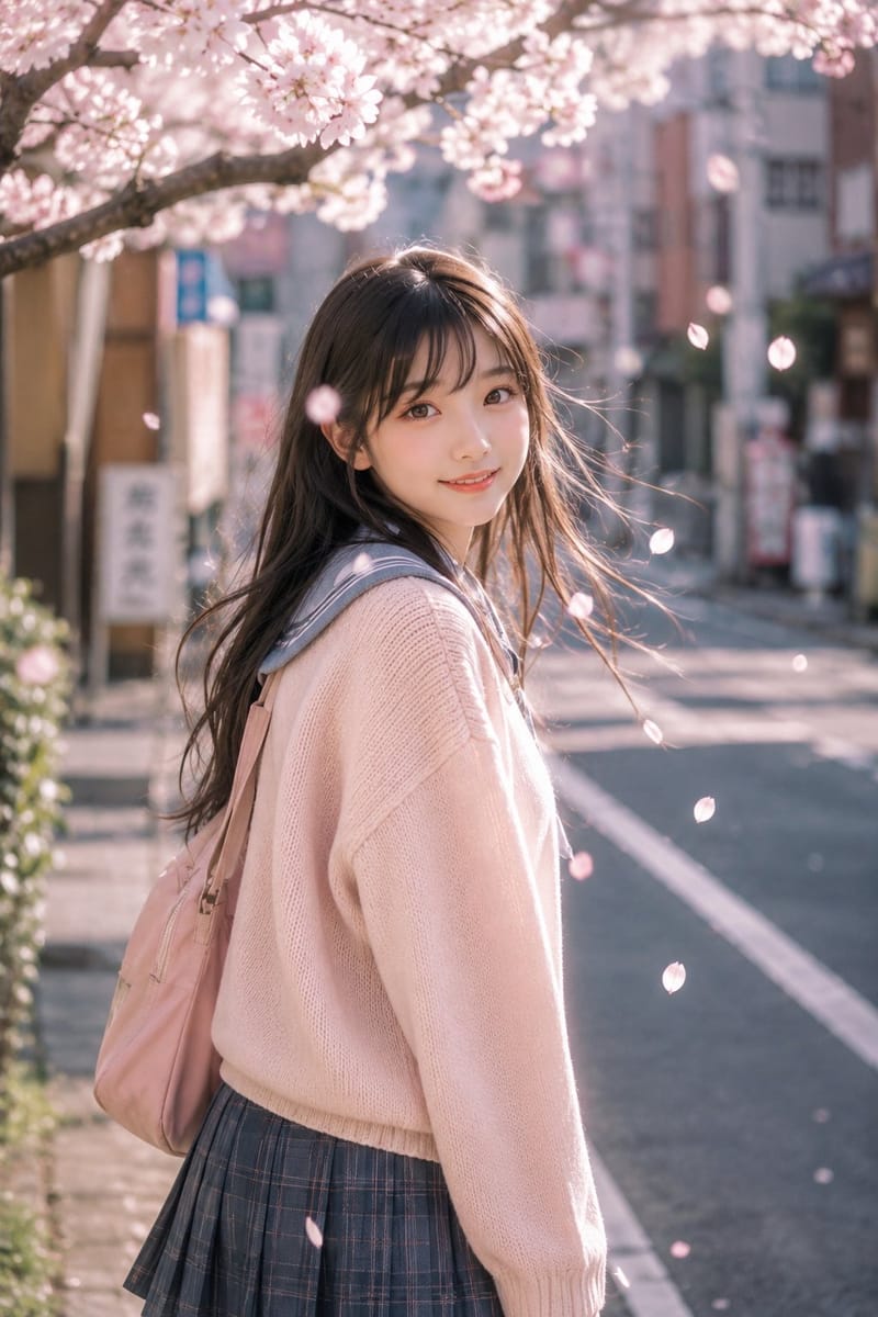 樱花季·东京街拍：治愈系日本少女