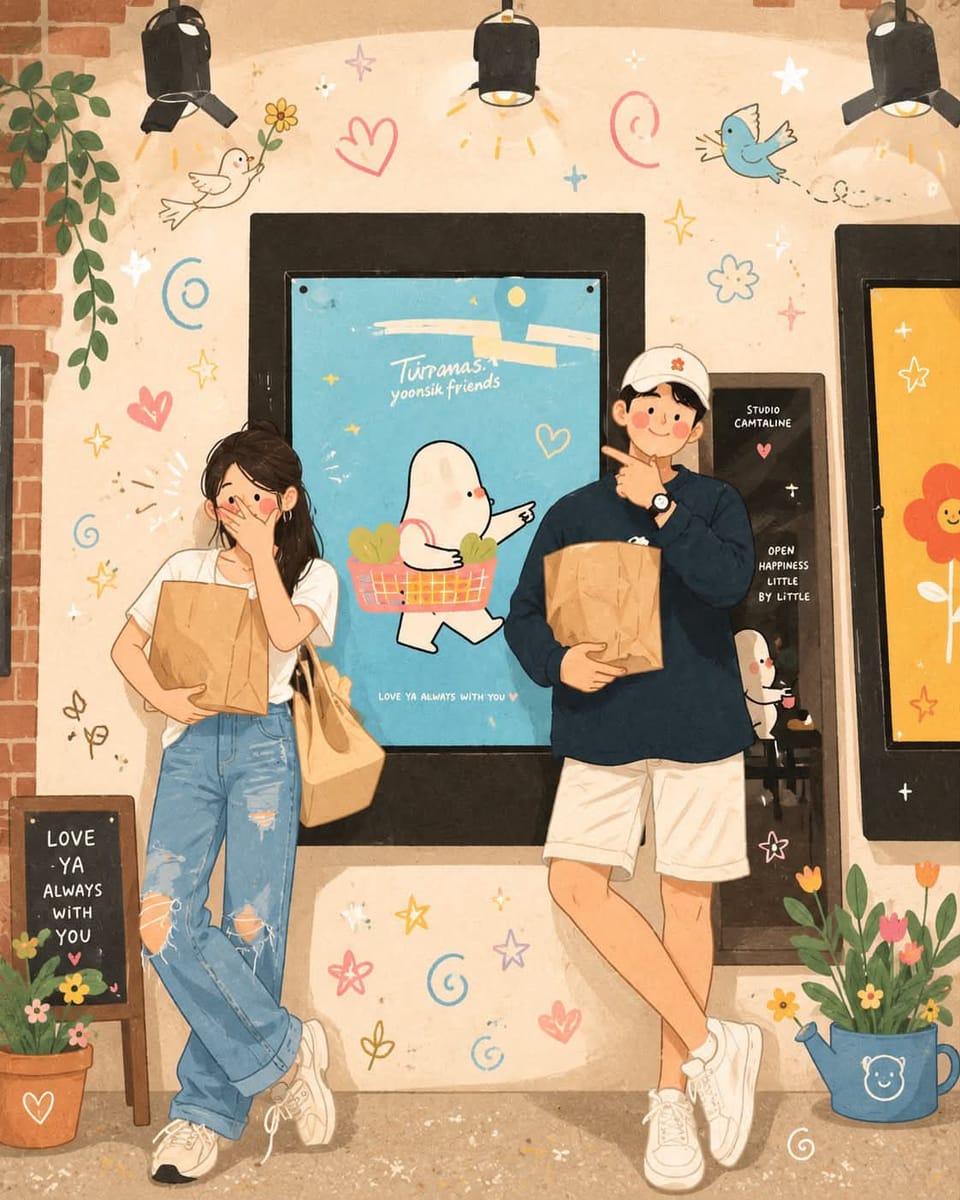 韩系治愈插画绘本 | 马卡龙色调情侣日常