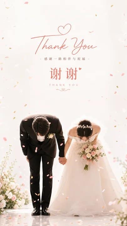 نمونهٔ 婚礼谢幕致谢插画 | 明亮留白·温暖仪式感