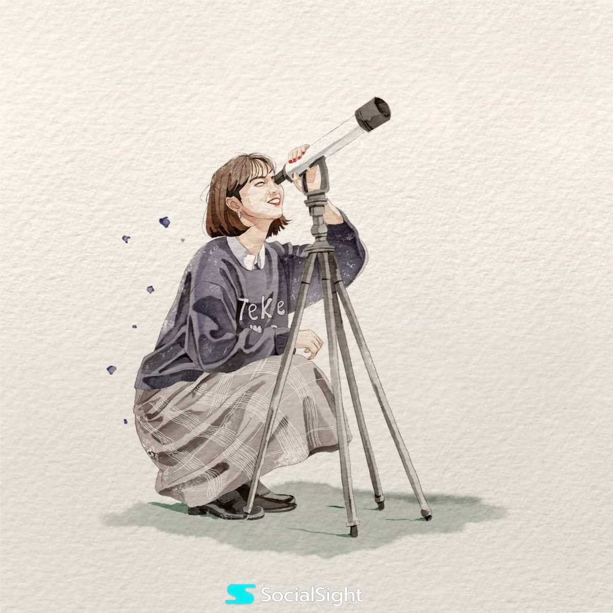 望远镜少女 | 日系绘本风手绘水彩插画