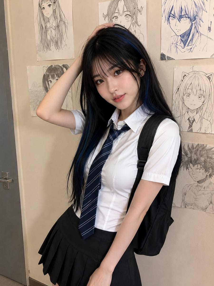 蓝黑发少女室内抓拍 | 写实风手机人像