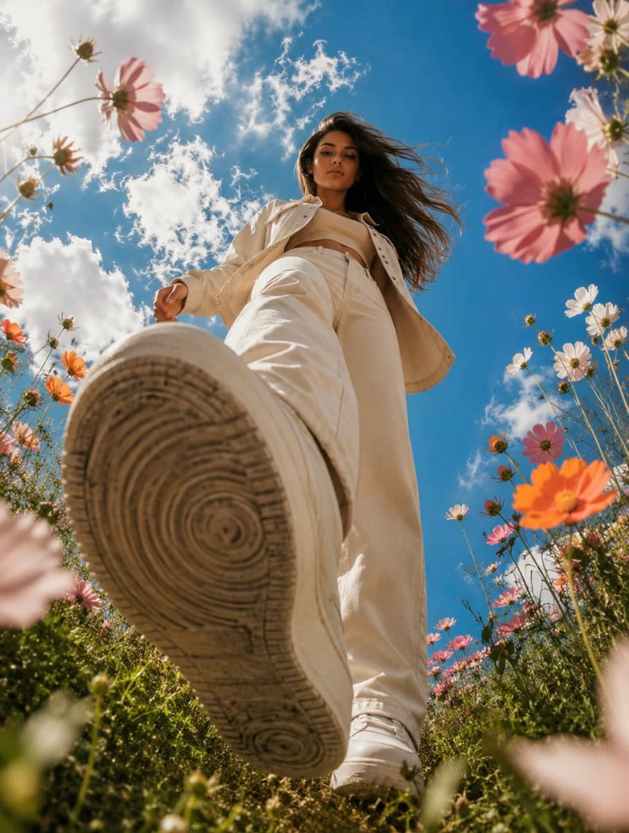 仰拍花丛街拍 | 超写实时尚女性AI摄影